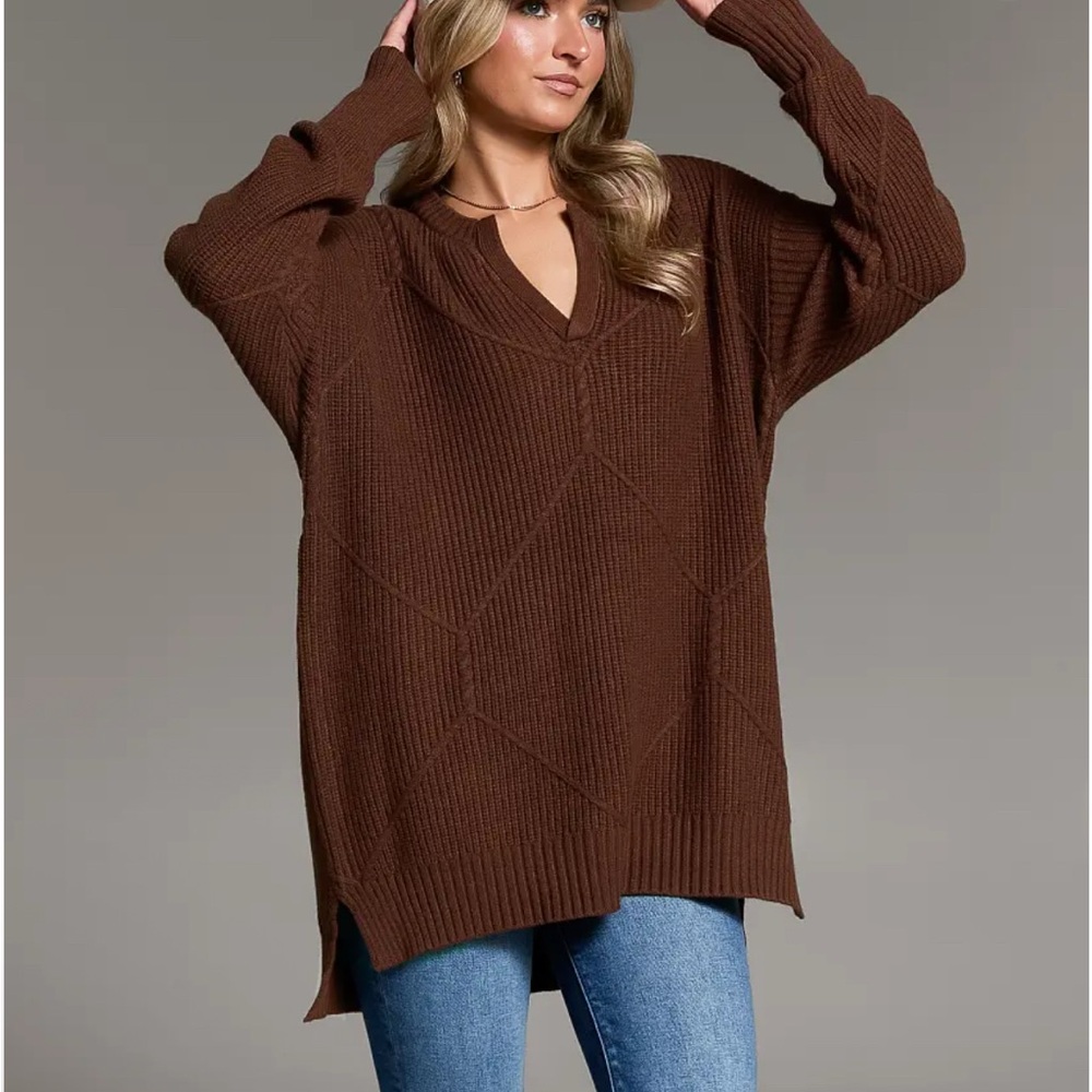 BKE Prep Edit - Window Pane Ribbed Brownstone Sweater